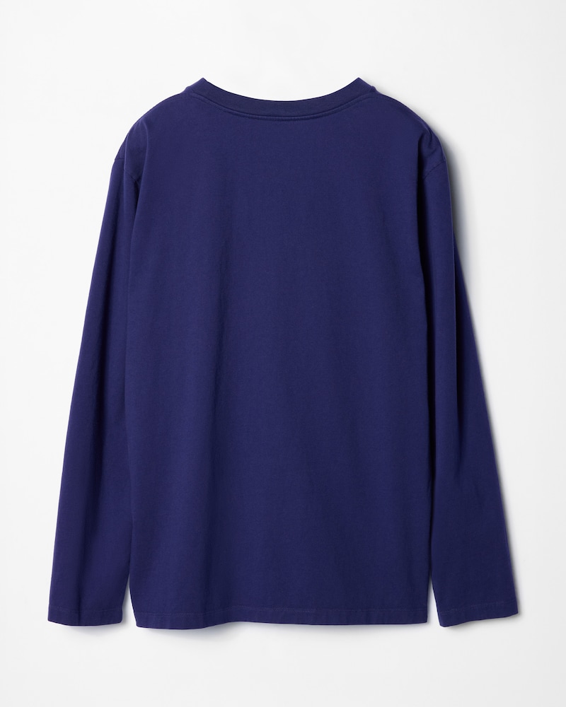 CAMISETA DE MANGA LARGA DE PUNTO DE ALGODÓN - AZUL MARINO LAVADO/BLANCO -  - 1 | CELINE