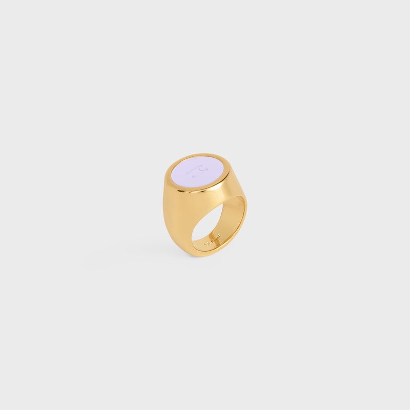 Triomphe Signet Ring in Varnish and Brass with Gold Finish - LILAC / GOLD -  - 1 | CELINE