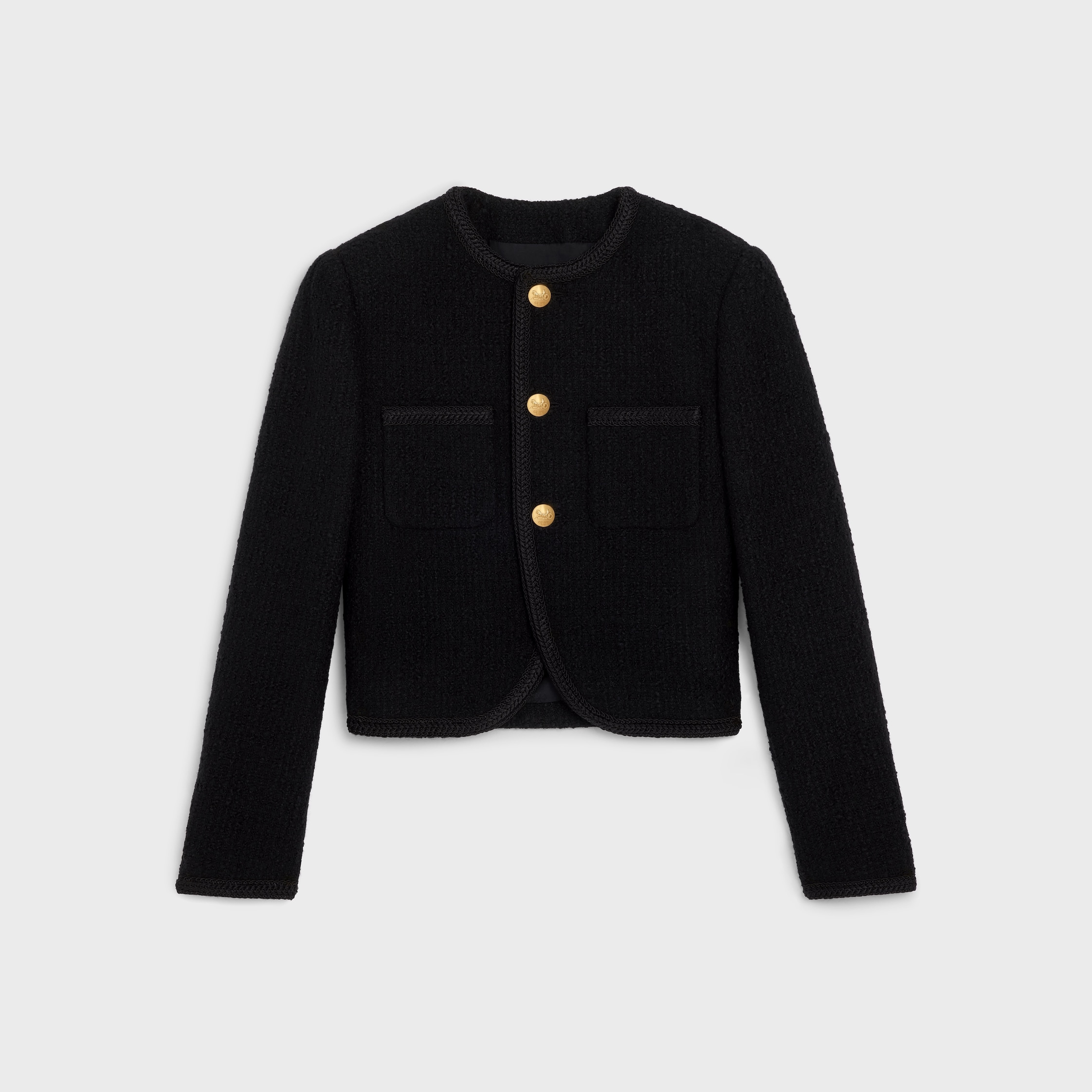 CELINE - セリーヌ  2V132383F ハウンドトゥース2Bジャケット レディース 38 chasseur jacket in bouclé tweed - BLACK | CELINE