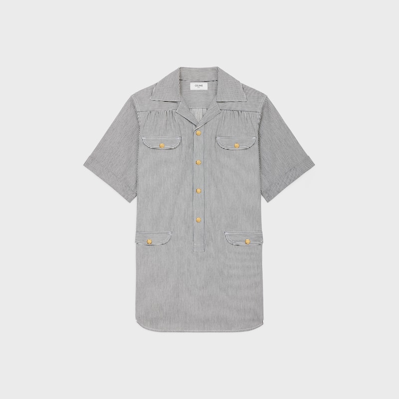 tunic mini dress in hickory striped cotton - RAW WASH -  - 1 | CELINE