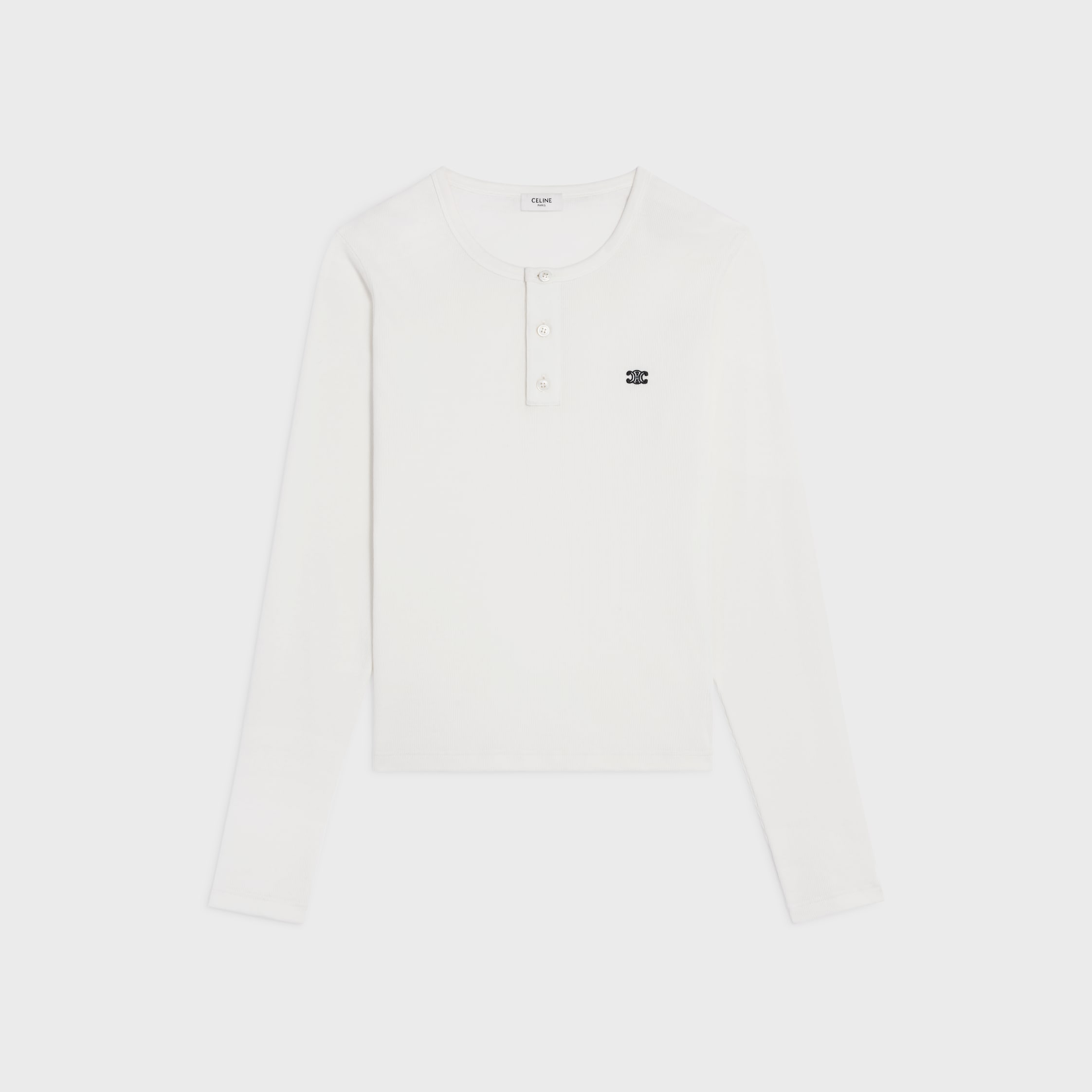 long sleeved t-shirt IN RIBBED COTTON JERSEY - OFF WHITE / BLACK