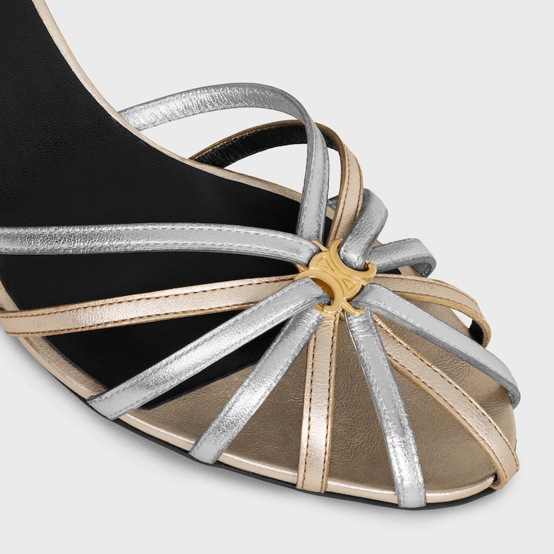 SANDÁLIAS CELINE TRIOMPHE EM COURO DE VITELA LAMINADO - PLATINA/ PRATEADO - - 1 | CELINE