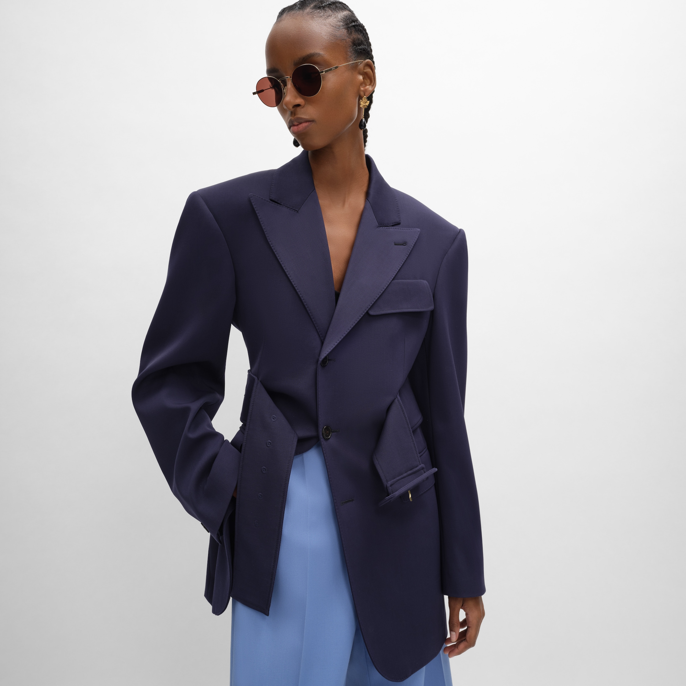 colonne jacket IN GRAIN DE POUDRE WOOL - NAVY | CELINE