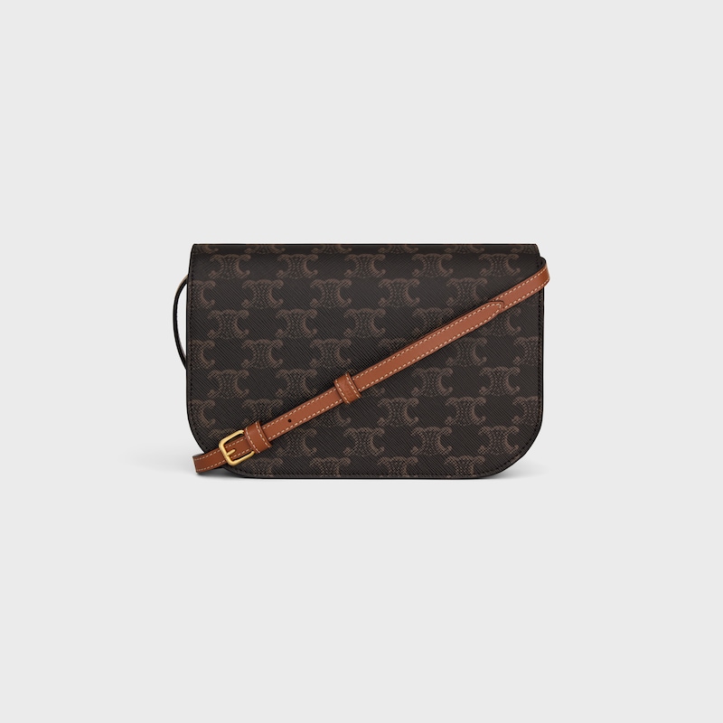 DUO WALLET ON STRAP IN Triomphe Canvas and Calfskin - TAN - MINI BAGS - 1 | CELINE