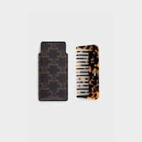 SMALL HAIR COMB IN TRIOMPHE CANVAS - BLACK / TAN - ACCESSORIES - 2 | CELINE