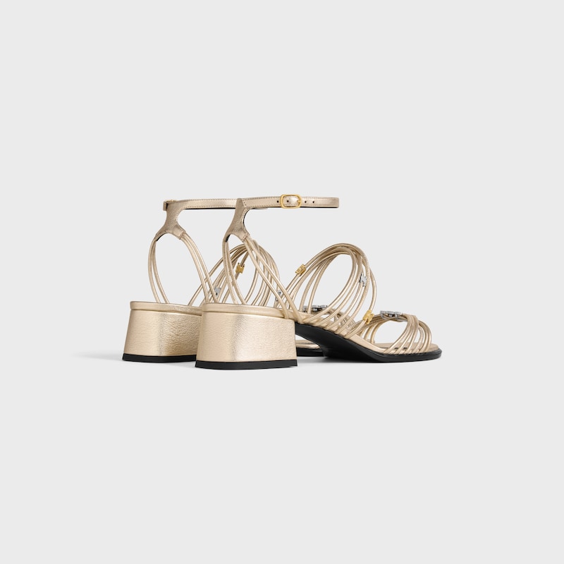 CLÉMENCE HEELED SANDAL IN LAMINATED LAMBSKIN - PLATINIUM -  - 1 | CELINE