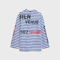 Camiseta de manga larga en punto de algodón a rayas - BLANCO / AZUL CLASSIQUE -  - 2 | CELINE