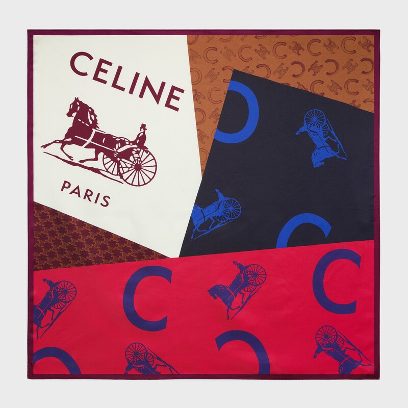 carr&eacute; twill de soie - TAN/RED/BLUE -  - 1 | CELINE