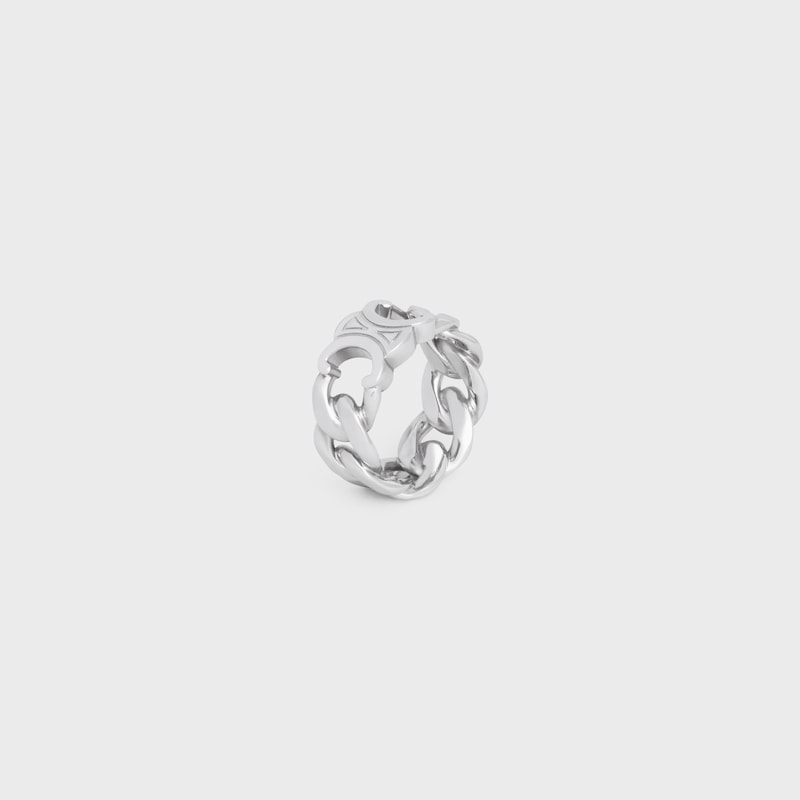 Triomphe Gourmette Ring in Brass with Rhodium Finish - SILVER -  - 1 | CELINE