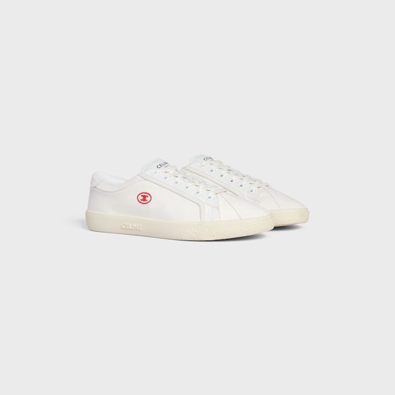 CELINE LOU LOW LACE-UP SNEAKER WITH TRIOMPHE IN CANVAS AND CALFSKIN - WHITE -  - 1 | CELINE