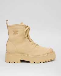 BULKY LACE-UP BOOT IN CANVAS AND LEATHER - SAND -  - 1 | CELINE