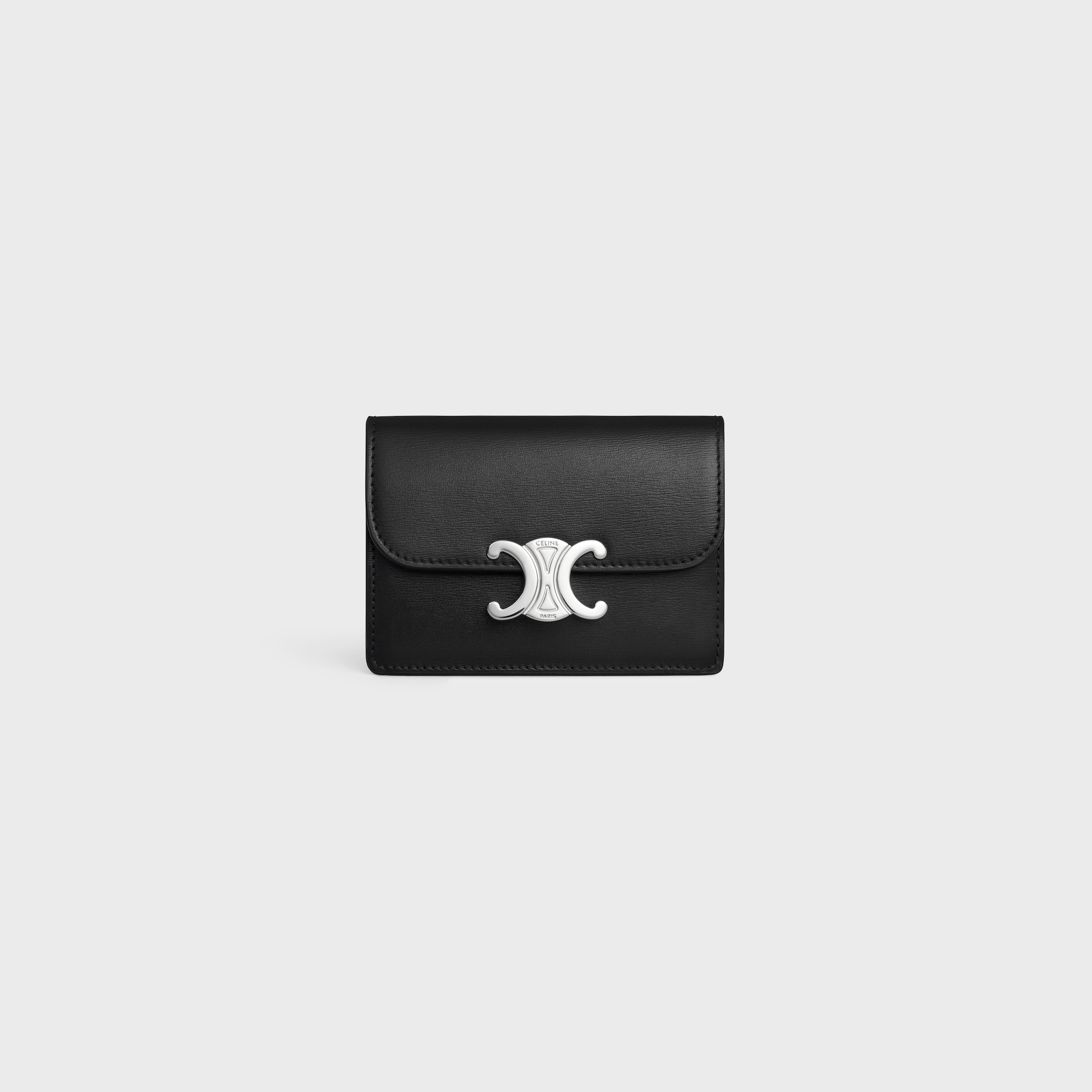 CARD HOLDER WITH FLAP TRIOMPHE in Shiny calfskin - BLACK | CELINE