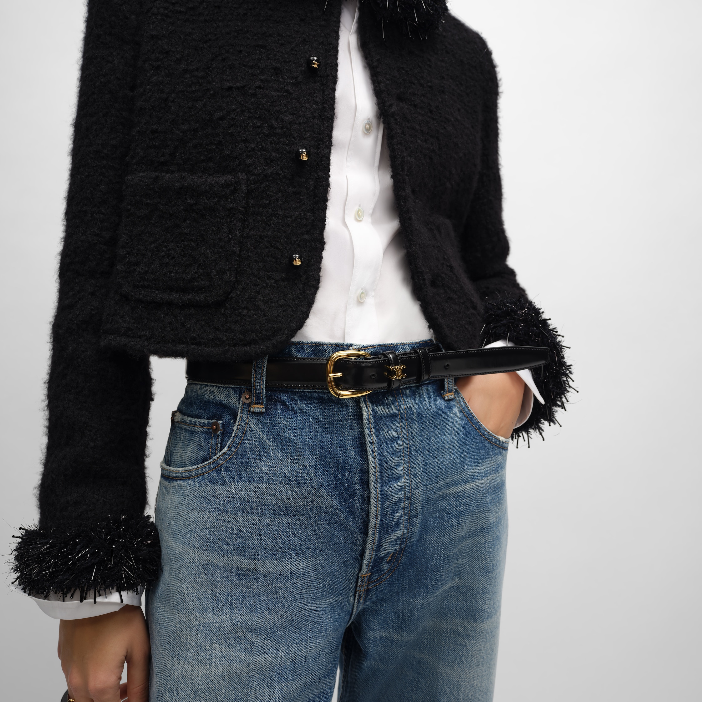 VIVIENNE BELT 25MM IN Taurillon Leather - BLACK | CELINE