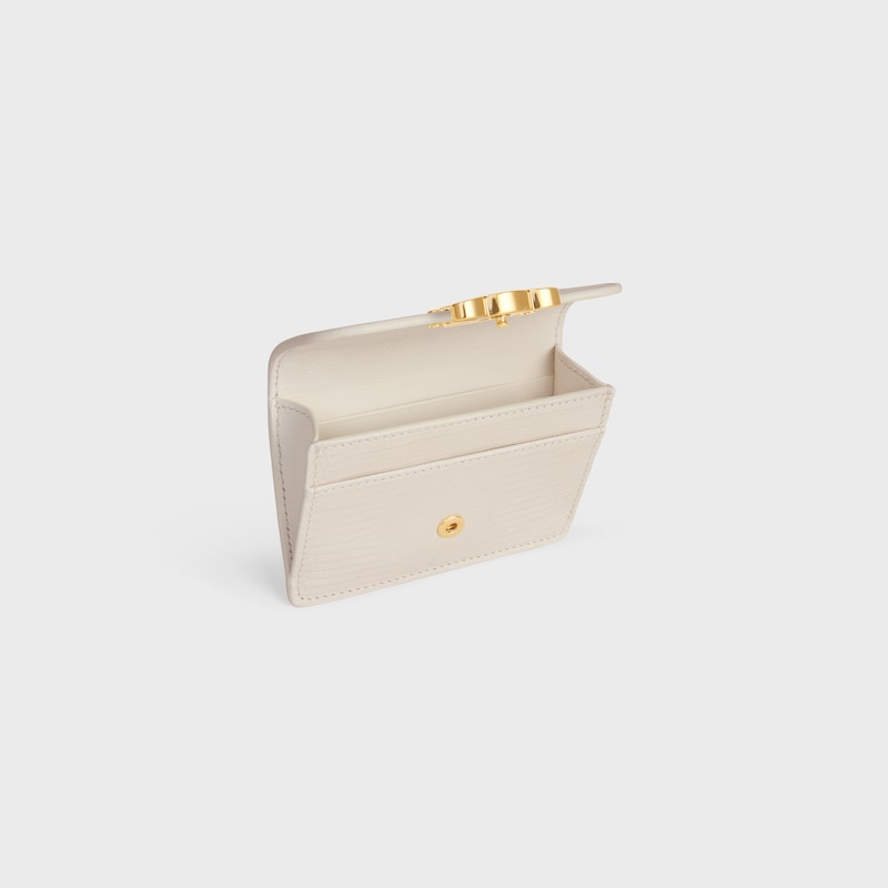 CARD HOLDER WITH FLAP TRIOMPHE IN LIZARD - RICE - CARD HOLDERS - 1 | CELINE