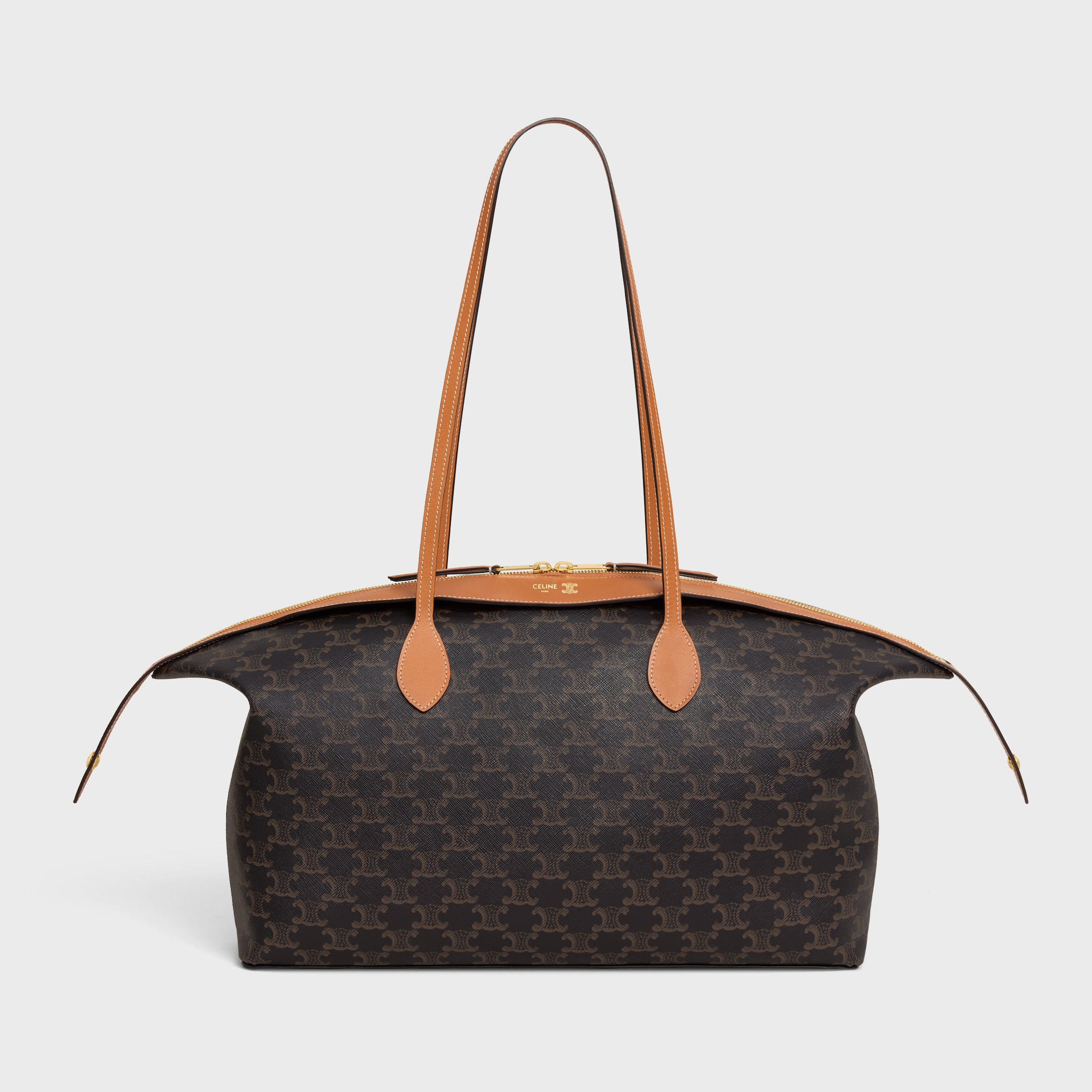CELINE large duffle bag IN TRIOMPHE CANVAS AND NATURAL CALFSKIN