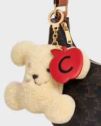 TRIOMPHE POM-POM CHARM APPLE IN SHEARLING AND CALFSKIN - NATURAL / ULTRA RED - ACCESSORIES - 2 | CELINE