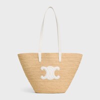 MEDIUM SUPPLE CELINE CLASSIC PANIER IN Raffia and calfskin - RICE - PANIER - 1 | CELINE