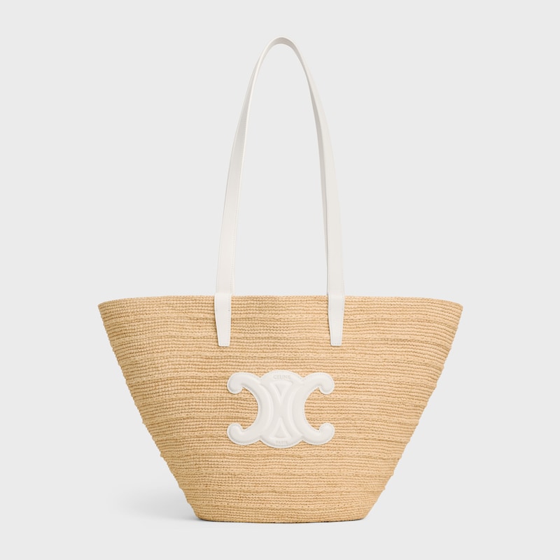 MEDIUM SUPPLE CELINE CLASSIC PANIER IN Raffia and calfskin - RICE - PANIER - 1 | CELINE