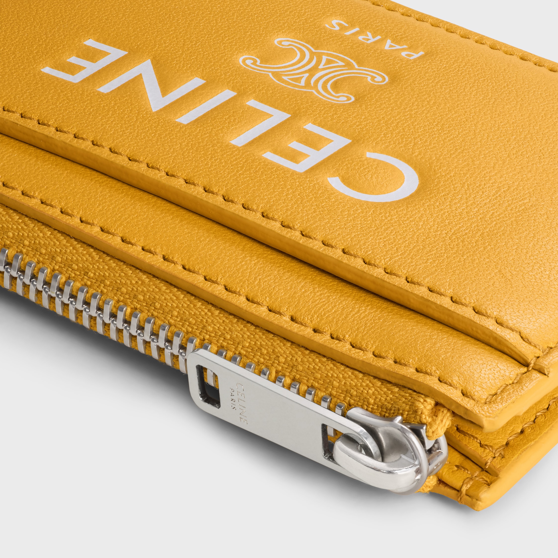 Zipped Card Holder IN SMOOTH LAMBSKIN - MERIGOLD / WHITE | CELINE