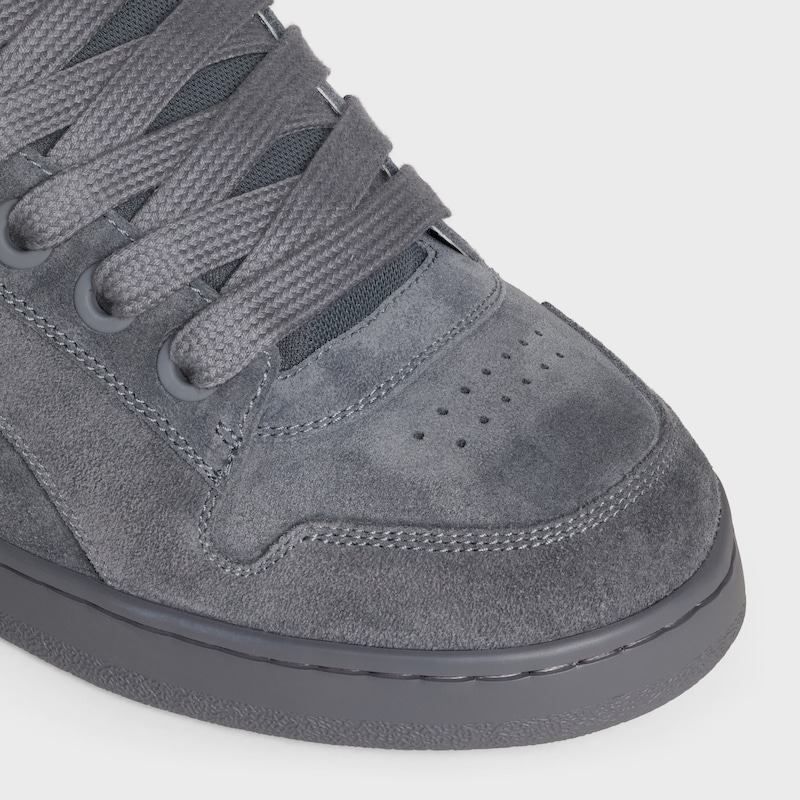 CELINE HUNTINGTON LOW LACE-UP SNEAKER IN SUEDE CALFSKIN AND MESH - GREY -  - 1 | CELINE