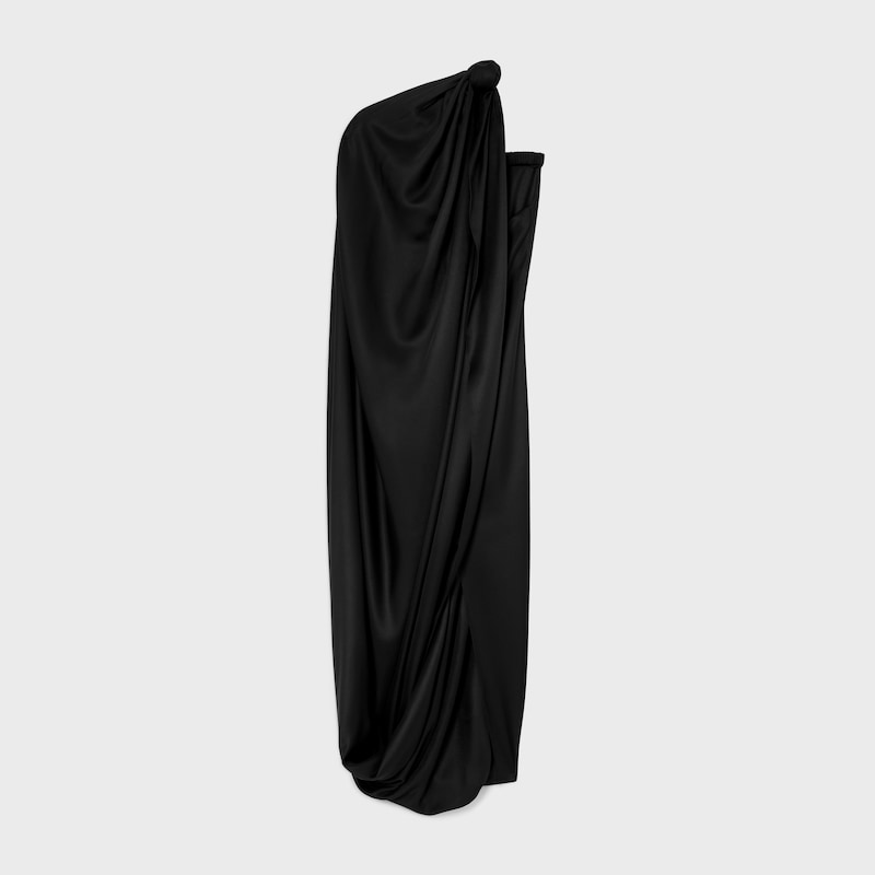 cape dress IN silk twill - BLACK -  - 1 | CELINE
