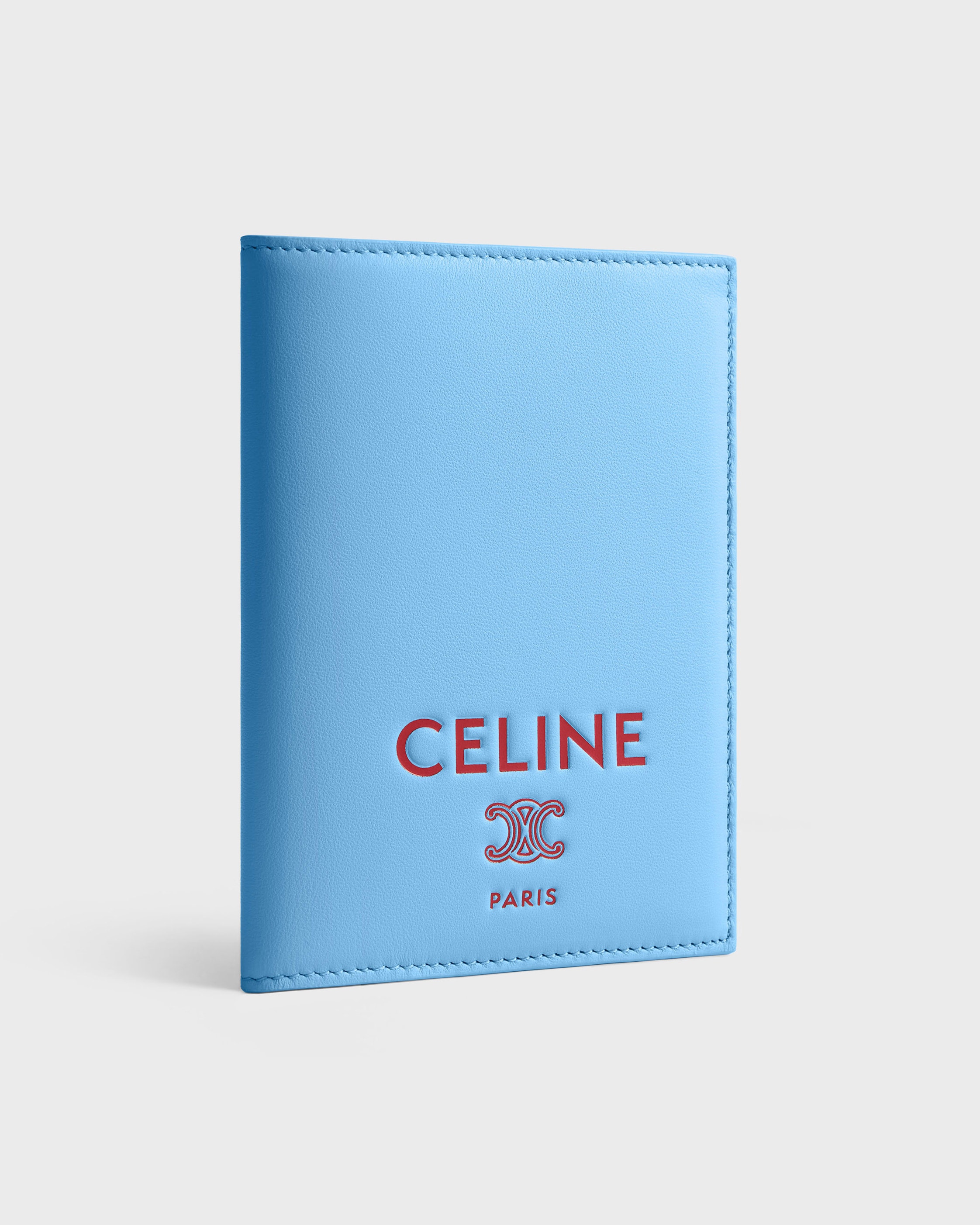 PASSPORT COVER TAKEAWAY IN SMOOTH LAMBSKIN - SKY BLUE / RED | CELINE