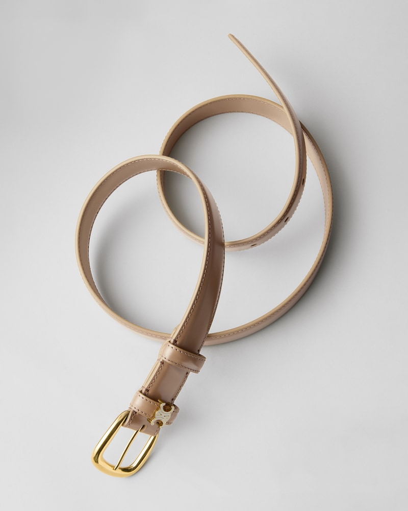 VIVIENNE BELT 25MM IN TAURILLON LEATHER WITH ENAMELLED TRIOMPHE - BROWN SEPIA / RICE -  - 1 | CELINE