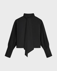 cropped lavalliere shirt IN silk twill - BLACK -  - 1 | CELINE