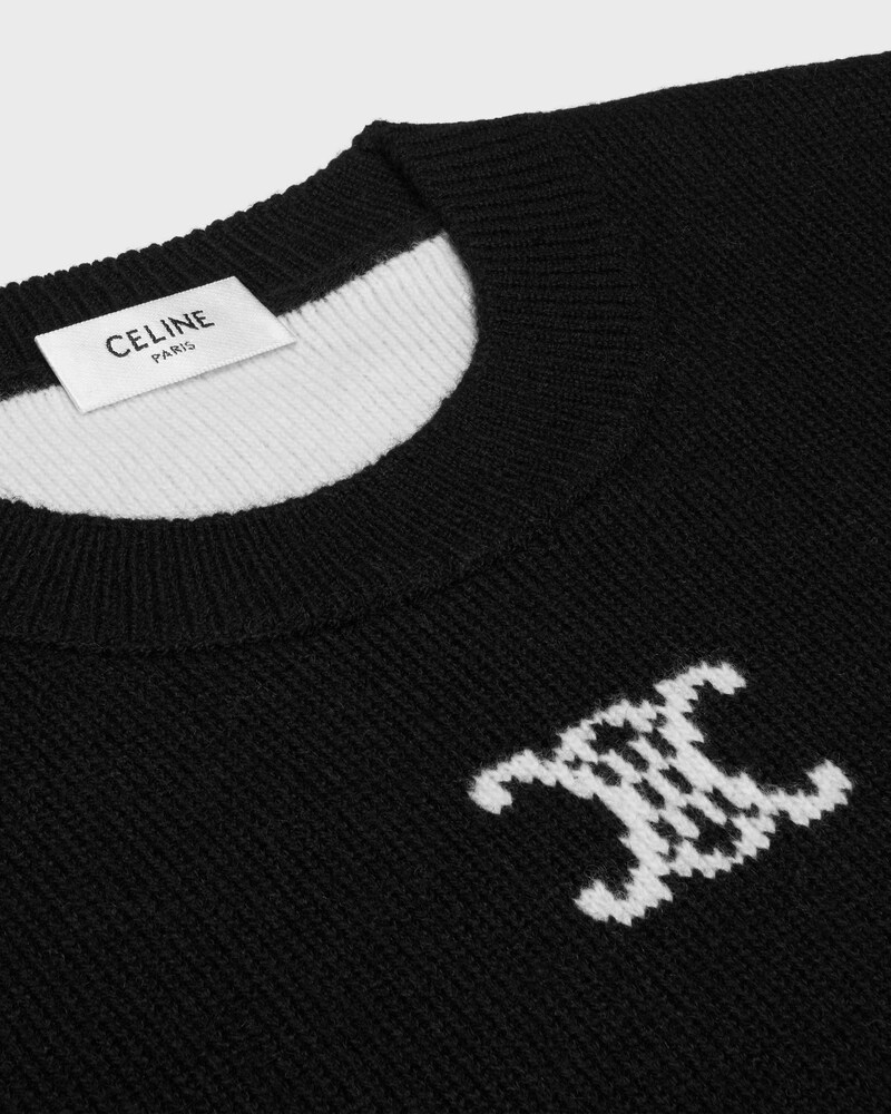 crewneck sweater IN cashmere - BLACK/WHITE -  - 1 | CELINE