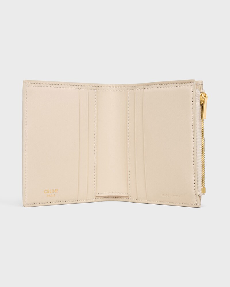 COMPACT WALLET TRIOMPHE PONTET IN GOATSKIN - CREAM - NEW - 1 | CELINE