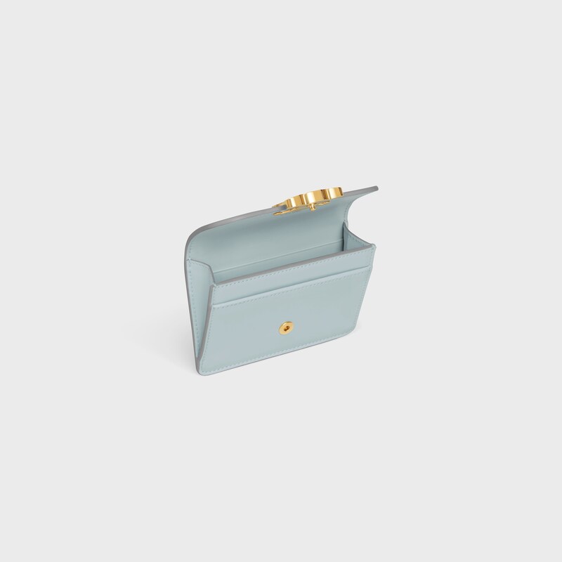 CARD HOLDER WITH FLAP TRIOMPHE IN Shiny calfskin - ICE BLUE - CARD HOLDERS - 1 | CELINE
