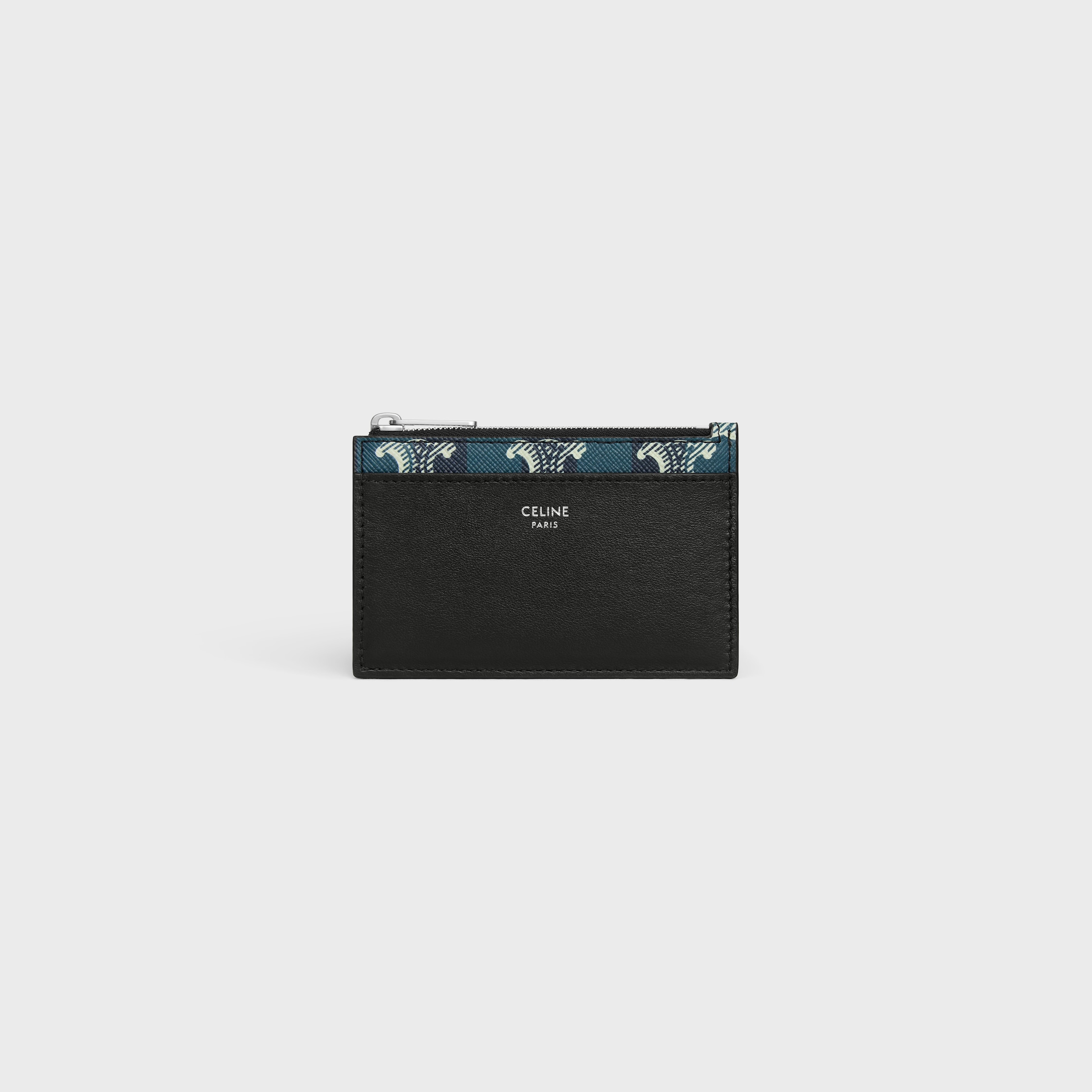 Zipped Card Holder IN Striped triomphe canvas and lambskin - BLACK