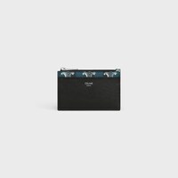 Zipped Card Holder IN Striped triomphe canvas and lambskin - BLACK/NAVY BLUE - COIN HOLDERS - 1 | CELINE