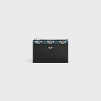 Porta-cartões com zíper em triomphe canvas listrado e pele de cordeiro - PRETO/AZUL MARINHO - PORTA-CARTÕES - 1 | CELINE