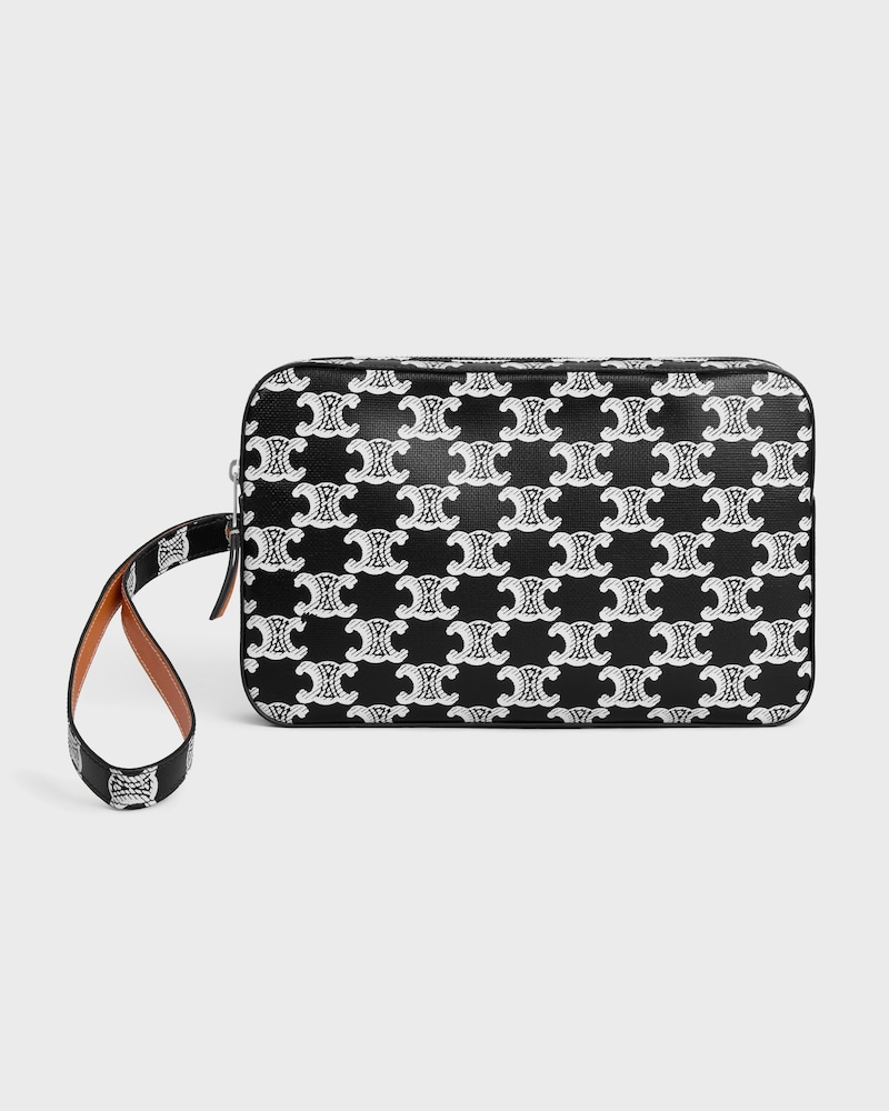 POCHETE COM ALÇA EM TRIOMPHE CANVAS E COURO DE BEZERRO - Preto / Branco - BOLSAS MINI - 1 | CELINE