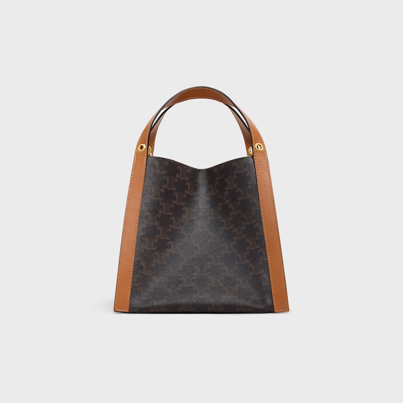 SMALL CUBE BAG IN Triomphe Canvas and NATURAL Calfskin - MIEL - TOP-HANDLE BAGS - 1 | CELINE