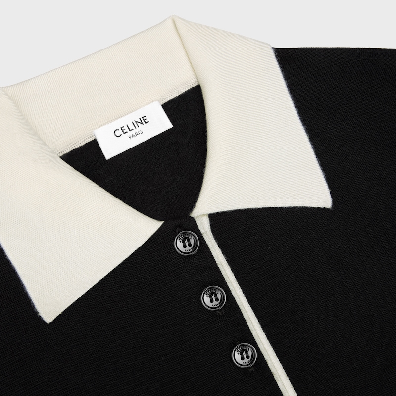 精細羊絨桑蠶絲Polo毛衣 - 黑色 / 白色 -  - 1 | CELINE