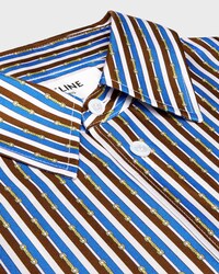 oversized shirt IN silk twill - BLUE/BROWN/IVORY -  - 2 | CELINE
