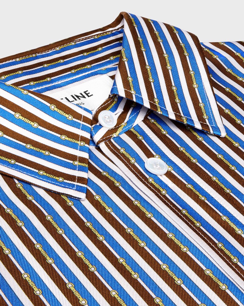 oversized shirt IN silk twill - BLUE/BROWN/IVORY -  - 1 | CELINE