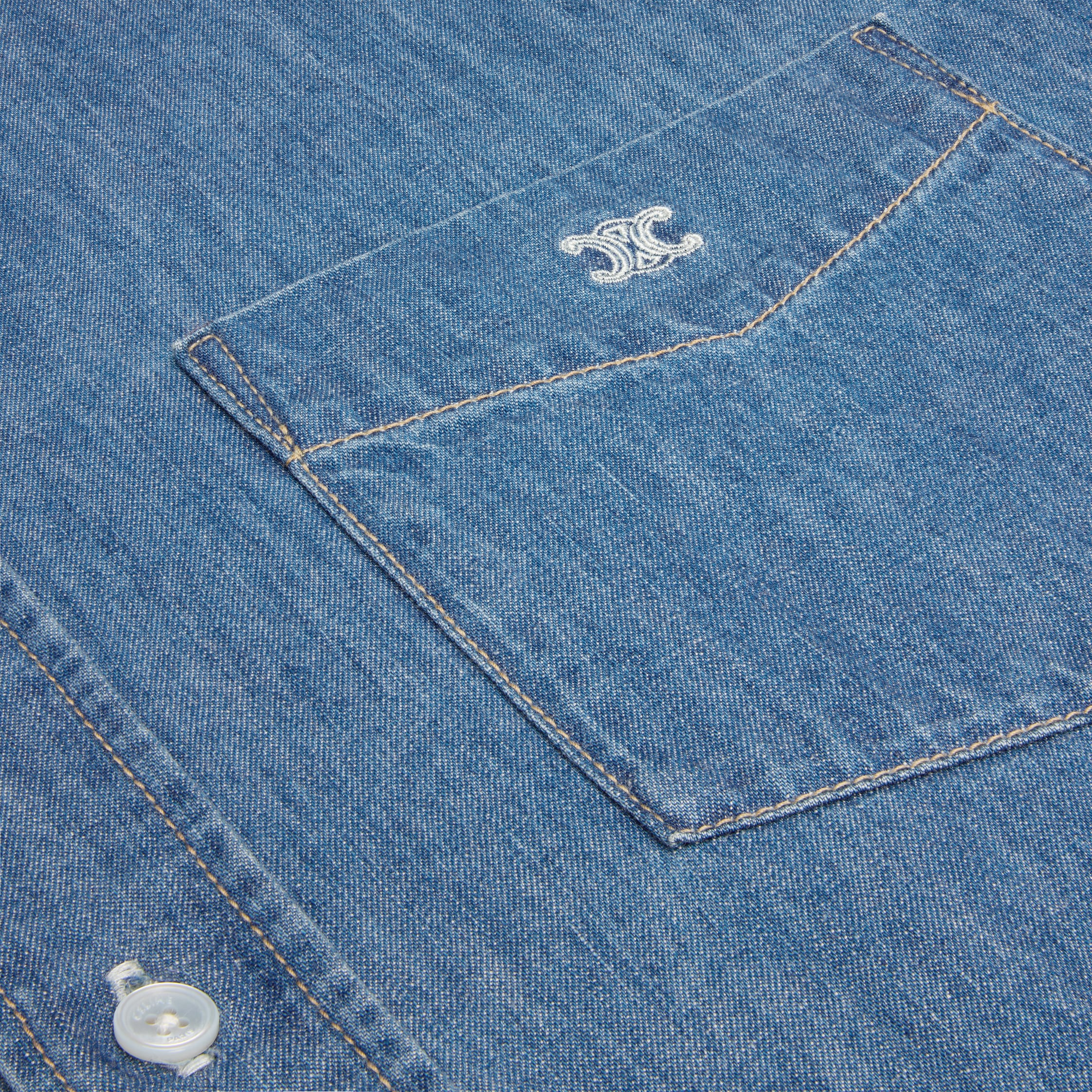 short-sleeved shirt IN cotton denim - UNION OCEAN WASH | CELINE