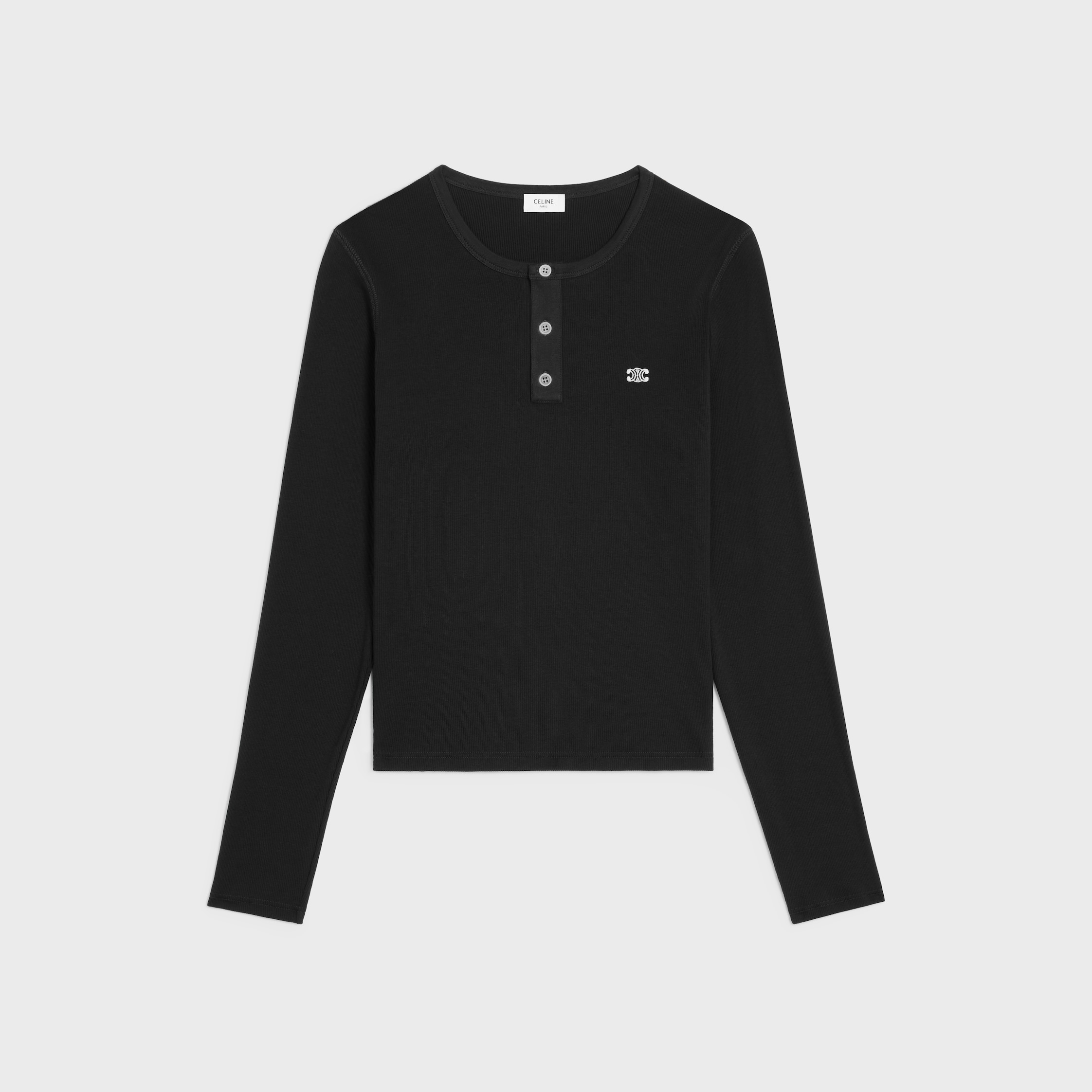 long sleeved t-shirt IN RIBBED COTTON JERSEY - BLACK / WHITE | CELINE