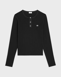 long sleeved t-shirt IN RIBBED COTTON JERSEY - BLACK / WHITE -  - 1 | CELINE