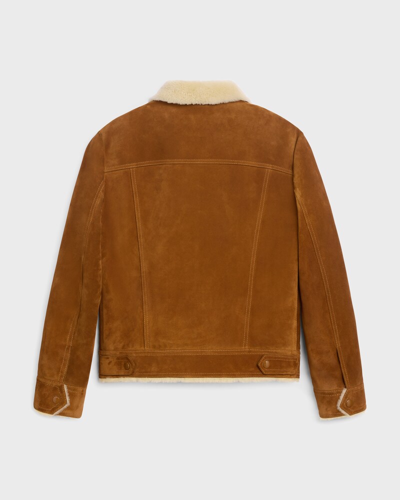 trucker jacket in split calfskin - BROWN / CREAM -  - 1 | CELINE
