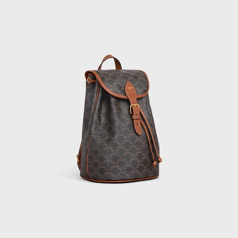MOCHILA MÉDIA FOLCO em Triomphe Canvas e pele de bezerro - TAN - MOCHILAS - 1 | CELINE