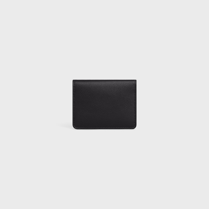 TARJETERO DE DOS PLIEGUES TRIOMPHE STAMP DE PIEL DE BECERRO FLEXIBLE CON TEXTURA GRANULADA - NEGRO / ULTRAZUL - TARJETEROS - 1 | CELINE