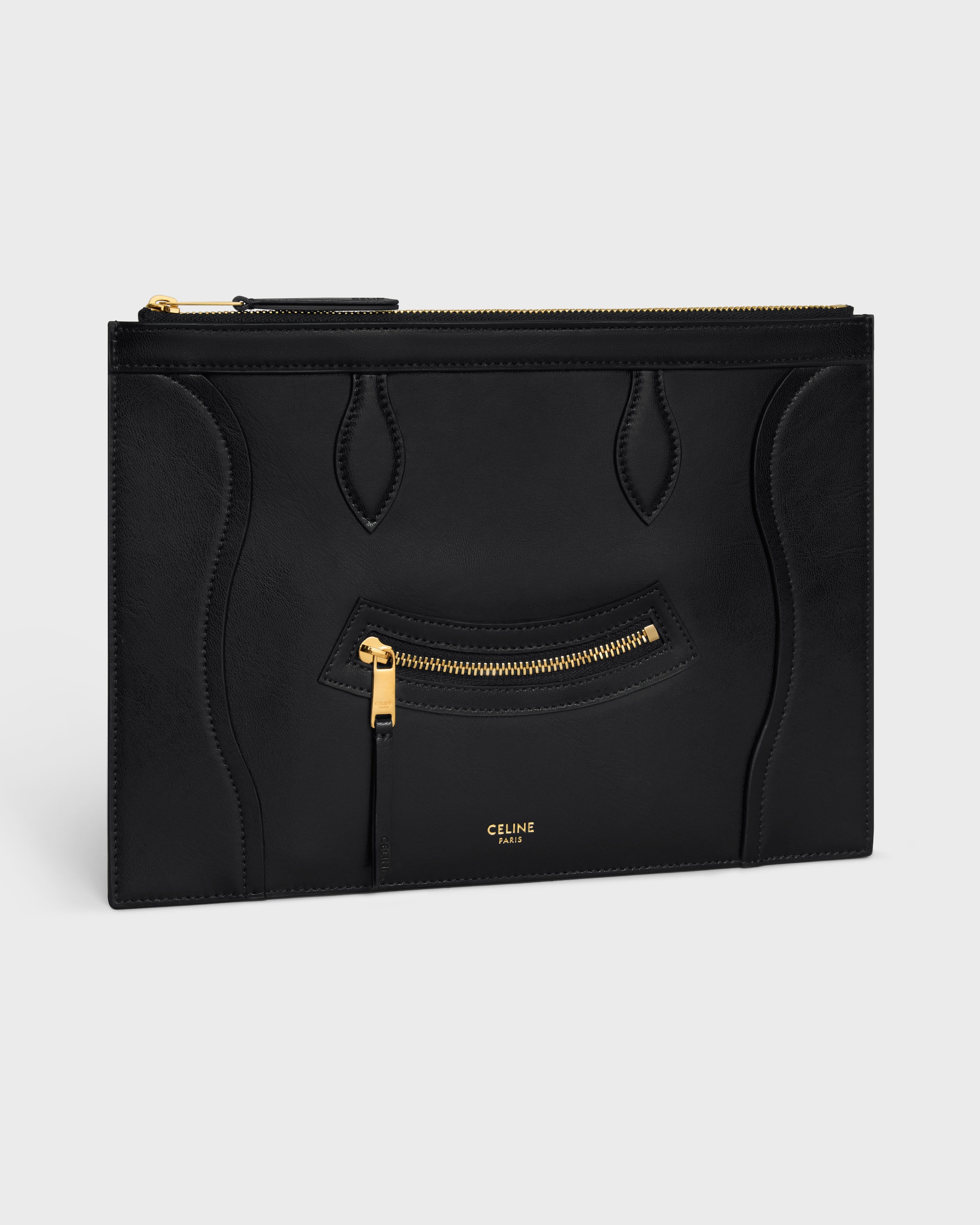 MEDIUM POUCH IN GLOSSY CALFSKIN - BLACK | CELINE
