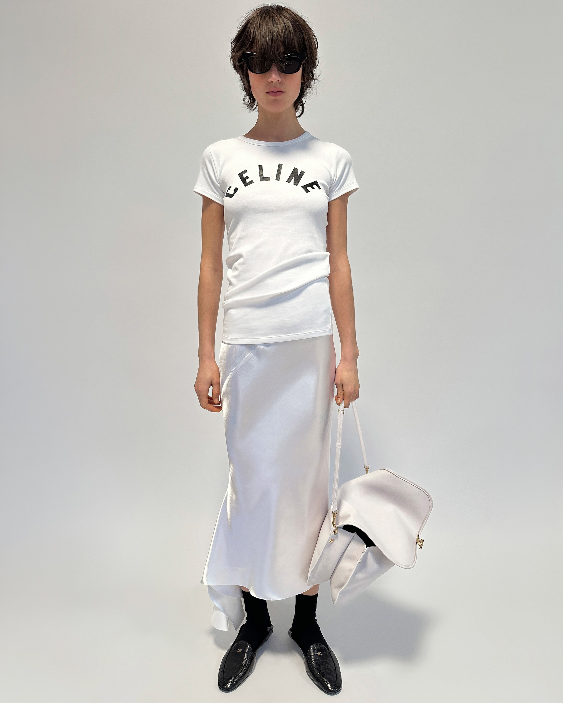 skirt IN viscose satin - OPTIC WHITE | CELINE