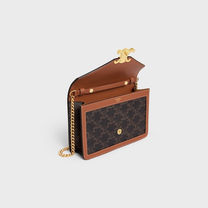 WALLET ON CHAIN MARGO IN TRIOMPHE CANVAS and calfskin - TAN - ESSENTIAL GIFTS - 1 | CELINE