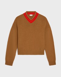 v-neck sweater IN cashmere - CAMEL / RED -  - 1 | CELINE