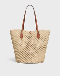 BUCKET TRIOMPHE BEADS BASKET IN RAFFIA AND CALFSKIN - TAN - TOTE BAGS - 2 | CELINE